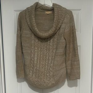 It's Our Time Taupe Cable Cowl Neck Sweater